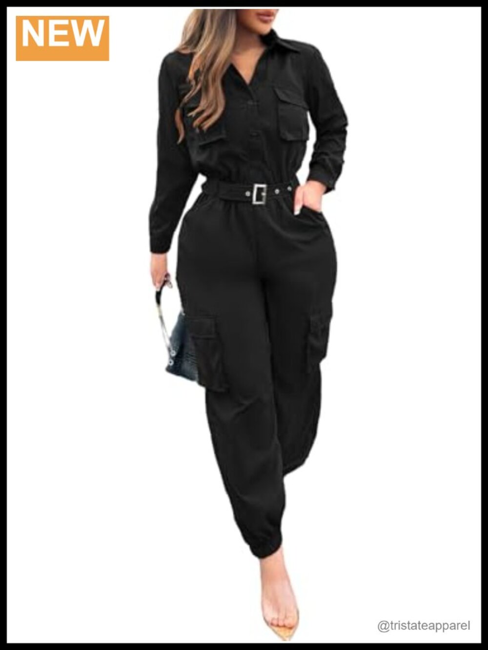 Women's Long Sleeve Cargo Jumpsuit with Pockets Casual